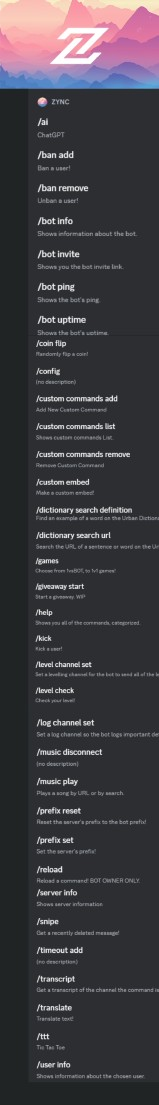 Zync Discord Bot dashboard